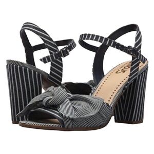 CIRCUS by Sam Edelman EVA Striped Blue & White Denim Bow Block-Heel Sandal